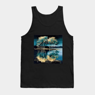 Golden Tree Blue Lake Reflections Tank Top